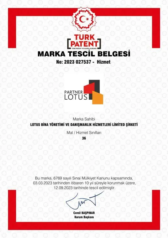 Partner Lotus marka tescil belgesi — Türk Patent ve Marka Kurumu